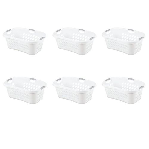 Set of 6 White Laundry Baskets w/ Carry Handles