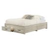 Queen Farmhome Platform Bed with Storage Drawers in Off-White Wood Finish