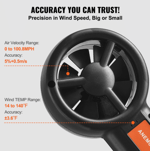 Split Handheld Anemometer, Digital Wind Speed CFM Meter Gauge With LED Backlight Screen, Measures Wind Velocity Wind Temperature Air Flow Wind Chill