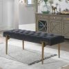 Aria Upholstered Gold Accent Bench, Steel Gray Performance Velvet