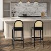 Panama 30.5" Curved Back Cane Rattan Bar Stool, Set of 2, Ebony Black Boucle