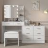 Large Makeup Vanity with Lights, Vanity Table with Charging Station, Vanity Desk with Mirror and 10 LED Light Bulbs