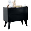 Mid-Century Modern Black Color 1pc Nightstand Bedroom Furniture Solid wood Round Tapered Legs 2-Drawers Bedside Table