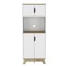 Pamplona Microwave Tall Cabinet Counter Surface, Top And Lower Double Doors Cabinets -Light Oak / White